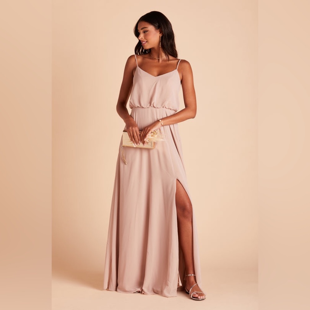 LIKE NEW BIRDIE GREY GWENNIE DRESS IN CHIFFON TAUPE
